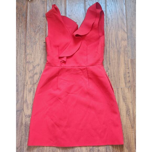 MSGM Womens Mini Dress EU 42 US 10 Red Sleeveless Sheath Cascade Ruffle - Picture 8 of 14